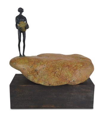 Currey Man on Rock Sculpture 1200-0911